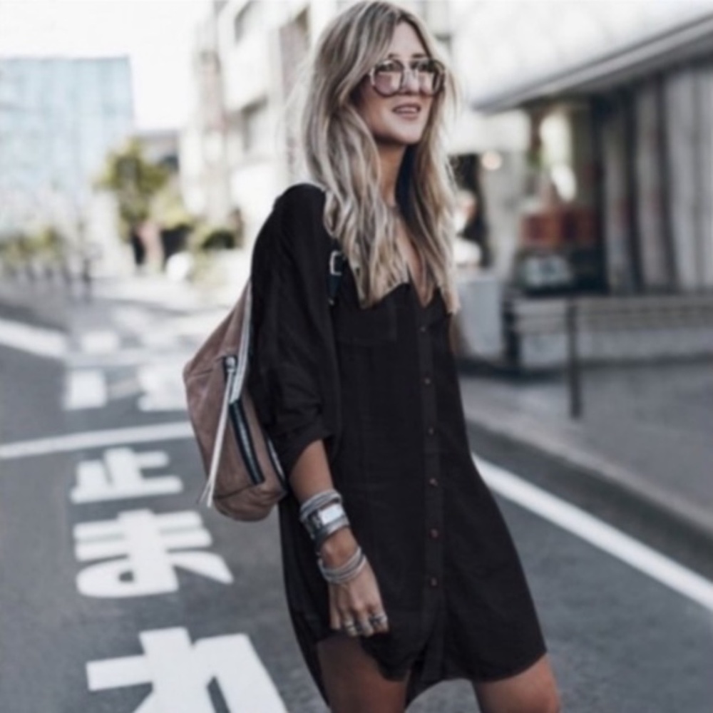 Boho button down light linen shirt dress Cover up